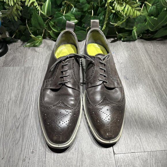Ecco Wingtip Oxford Shoe Mens Size 12 ST.1 Hybrid Lite Black Comfort Dress Shoe